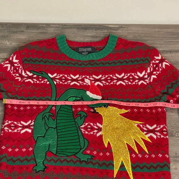 33 Degrees Men's Ugly Christmas Sweater Fire Breathing Dragon Size Small - Picture 6 of 6